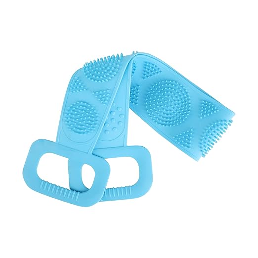 Midazzle Silicone Body Back Scrubber Double Side Bathing Brush for Skin Deep Cleaning, Dead Skin Removal Exfoliating Belt for Shower, Easy to Clean, Lathers Well for Men & Women (Colors May Vary)