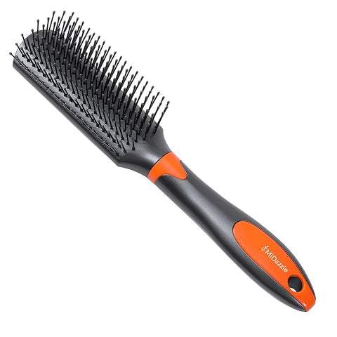 Premium grey & orange flat hair brush