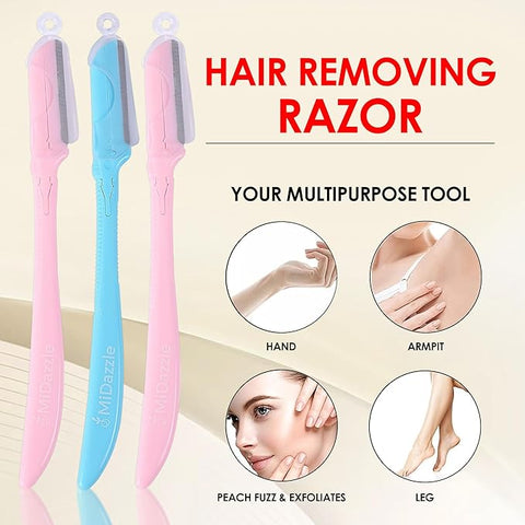 Midazzle Grooming Eyebrow & Facial Razor for Women  All-In-One  Face Razor for Chin, Upper lip, Sideburns, Forehead  Painless, easy & Instant Hair Removal  Reusable (Pack of 3)